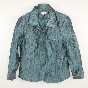 Erin London Metallic Blue & Gold Crinkle Blazer Dress Jacket Women's Size S